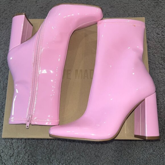 STEVE MADDEN LYNDEN PINK PATENT ANKLE BOOT SIDE ZIP BLOCK HEEL - NEW IN BOX  6.5 - Picture 2 of 9